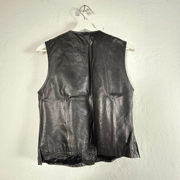 Banana Republic Women Black Genuine Leather Button Down Vest Jacket Size 6 Lined - Picture 2 of 8
